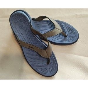 CROCS DUAL COMFORT THONG FLIP FLOP SANDAL SHOES ADULT 7 BLUE GRAY BEACH OUTDOOR